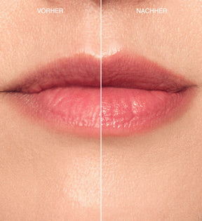 Vorher-Nachher-Vergleich mit dem Meroda Cosmetics Hydrating Lip Tint für glänzende Lippen in Peachy Rose