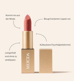 Velvet Dream Lipstick in Perfect Nude mit hydratisierender Matt-Formel und luxuriöser Goldhülle.