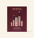 Soft Touch Trio Make-up-Set mit Eye Shimmer Stick, Liquid Blush und Lip Tint vor burgunderrotem Hintergrund.