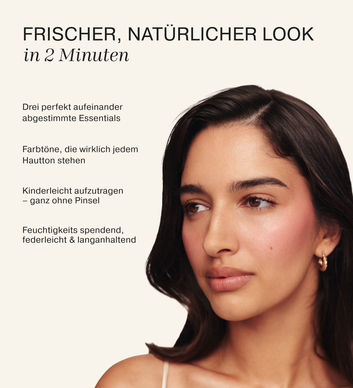 Soft Touch Trio Make-up-Set aufgetragen auf einem Model für einen frischen, natürlichen Alltagslook.