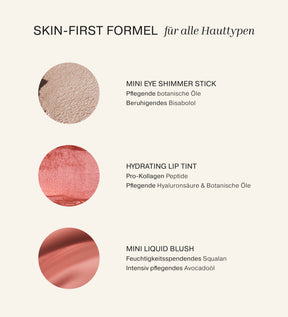 Soft Touch Trio Inhaltsstoff-Infografik zeigt Produkttexturen und pflegende Öle für alle Hauttypen.