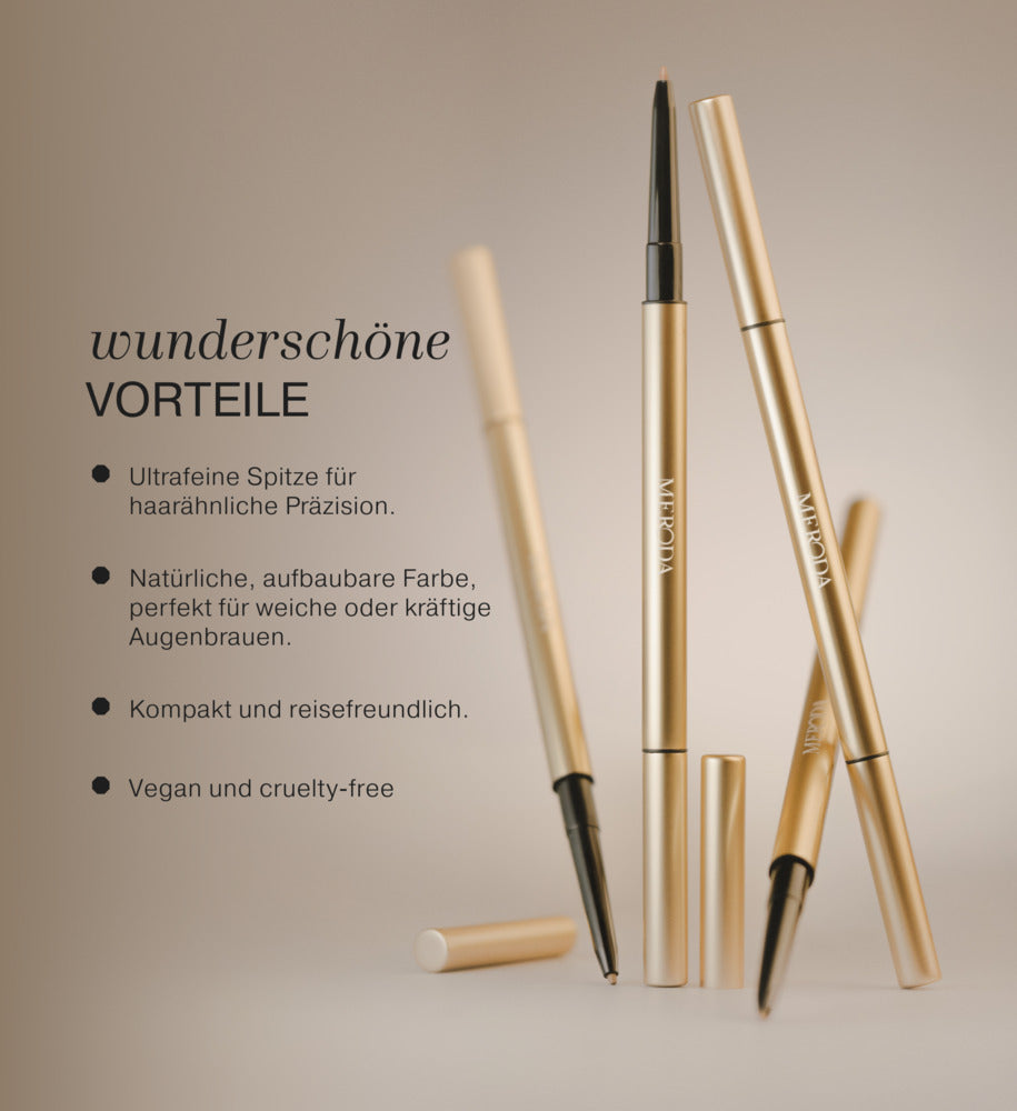 The Precision Brow Pencil in Cool Brown präsentiert Vorteile wie haarähnliche Präzision und aufbaubare Farbe.