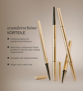 The Precision Brow Pencil in Cool Brown präsentiert Vorteile wie haarähnliche Präzision und aufbaubare Farbe.
