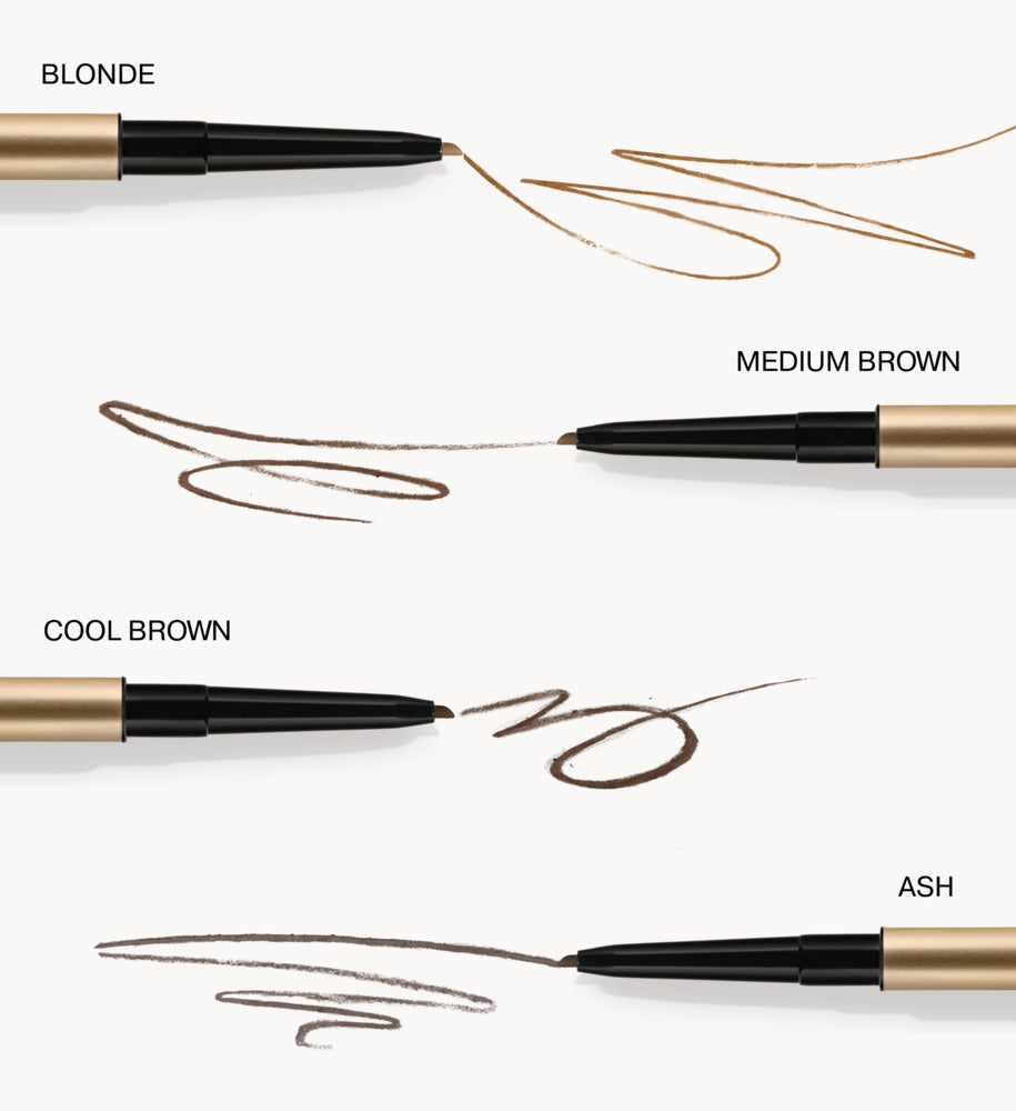 The Precision Brow Pencil Farbfinder mit Swatches für Blonde, Medium Brown, Cool Brown und Ash
