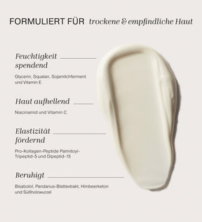 Cremige Textur des Daily Face SPF 40 mit Wirkstoffen wie Niacinamid und Squalan für empfindliche Haut.