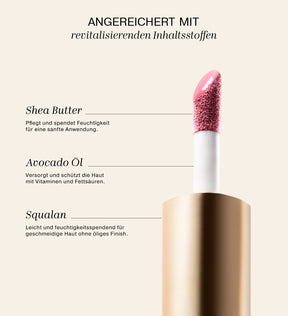 Vibrant Cheek Blush angereichert mit revitalisierenden Inhaltsstoffen Shea Butter, Avocadoöl und Squalan