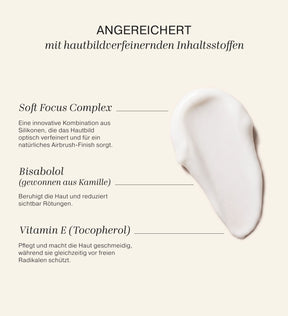 Velvet Skin Primer Swatch mit deutschen Details zu Inhaltsstoffen wie Soft Focus Complex, Bisabolol und Vitamin E