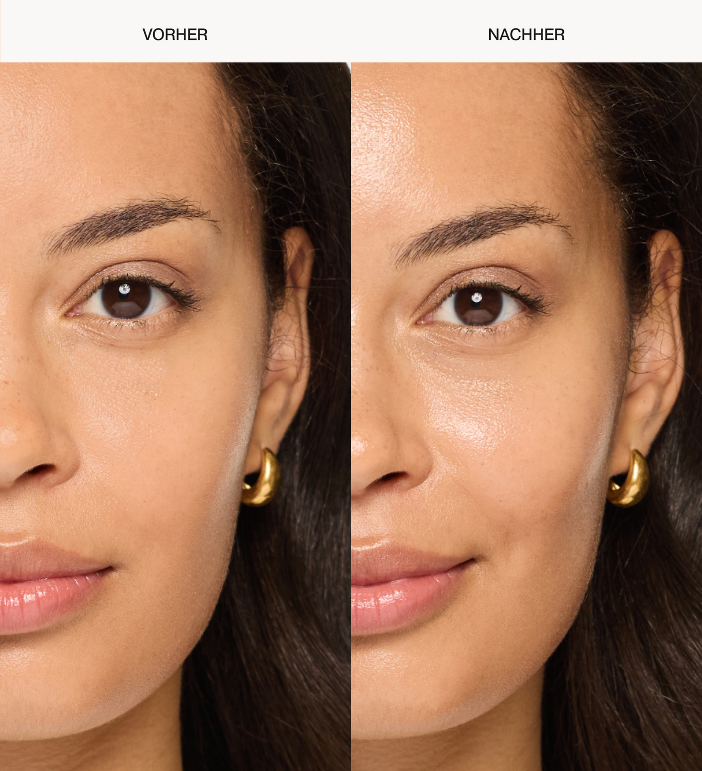 Daily Face SPF 40 Vorher-Nachher-Vergleich für hydratisierte Haut und einen natürlichen Glow ohne Weißfilm